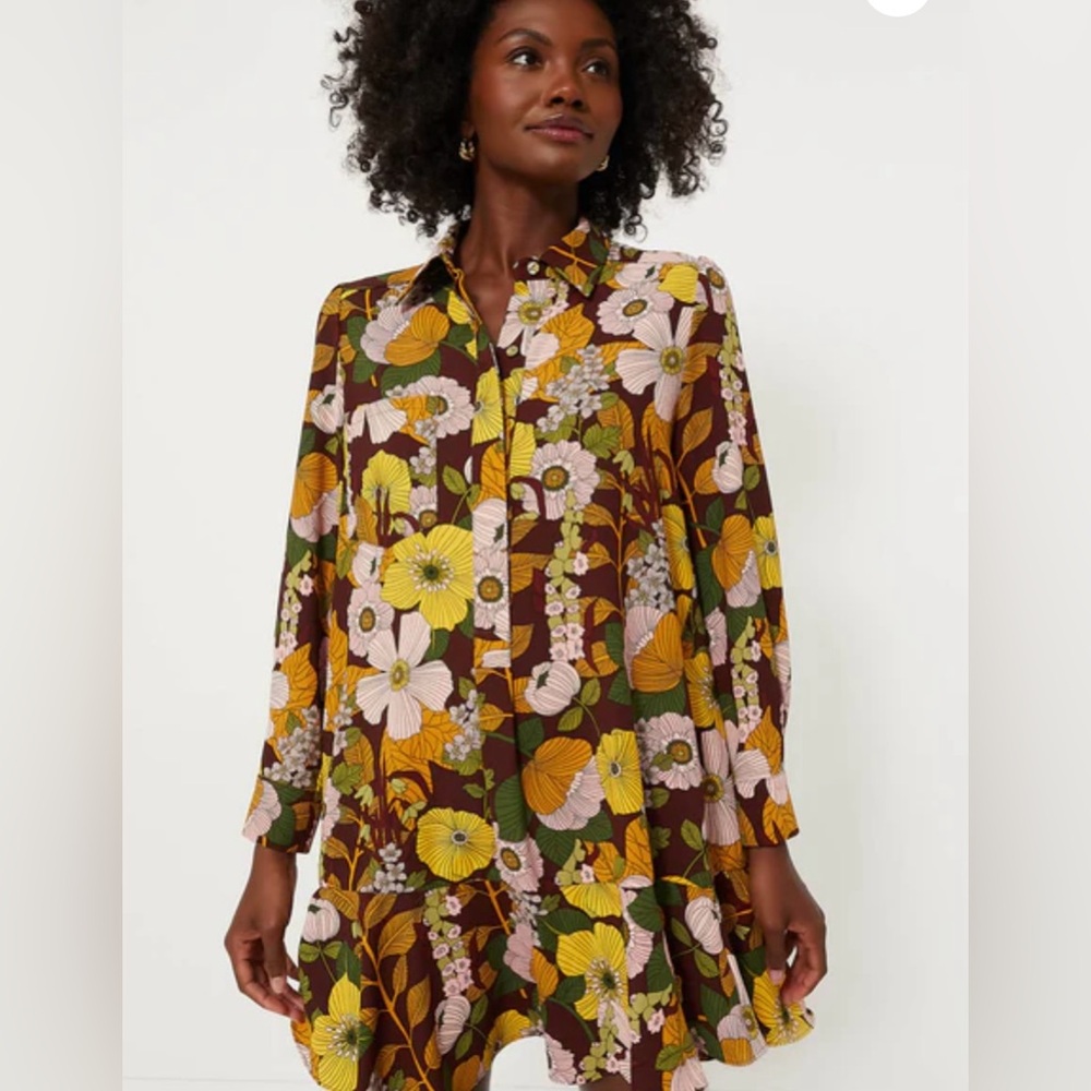 Tuckernuck Floral Mini Dress - Brown, Yellow, Green